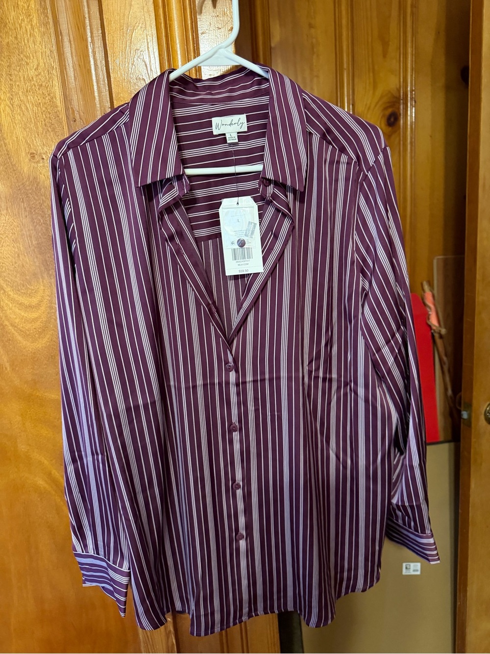 Wonderly Maroon and White Striped Collared Shirt - Picture 2 of 2